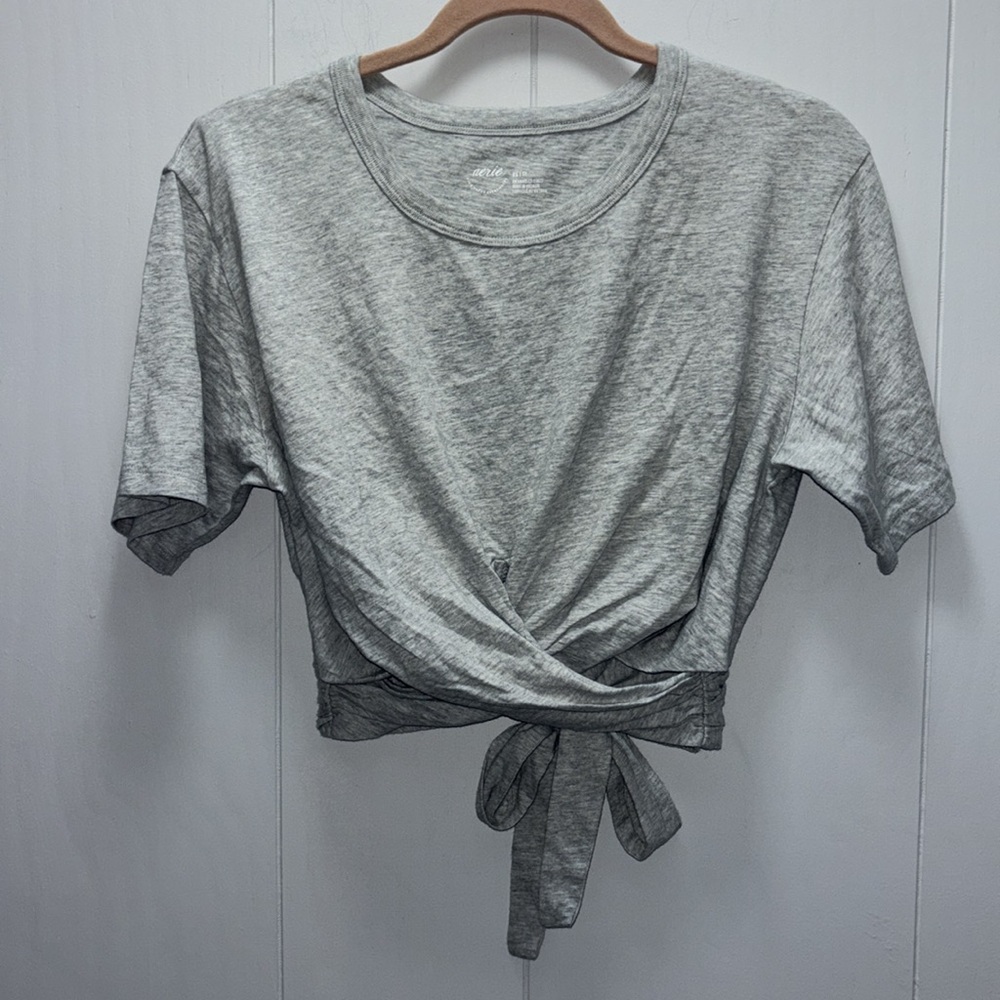 Aerie Cropped Wrapback T-Shirt Gray Size XS - Picture 5 of 6